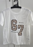 Biała koszulka T-shirt crop top nadruk 67 panterka animal print