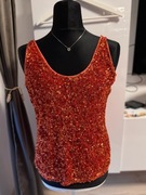 Cekinowa pomarańczowa bluzka na ramiączkach - Papaya - rozm. XL