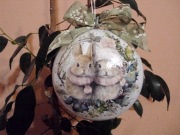 Bombka hand made świąteczne króliki dwustronnie zdobiona tanio rękodzieło