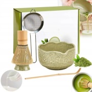 TRADYCYJNY ZESTAW DO MATCHA Z BAMBUSEM I CERAMIKĄ NA PREZENT ZIELONY