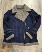 Granatowy Damski Kożuszek Szary Baranek Paski Srebrny Zamek 3xl/46 xxl/44