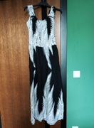 Generation Długa sukienka maxi czarna w białe liście palmowe na lato