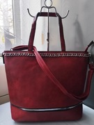 Torba damska Shopper A4 bordowa nowa z metką elegancka na ramię