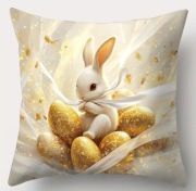 POSZEWKA WIELKANOCNA ZAJĄC  JAJA PISANKI ZŁOTY 45x45