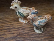 Figurki ptaków glina szkliwiona, gwizdki rękodzieło PRL 