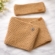 Ręcznie robiony zestaw zimowy: opaska + komin BEŻ