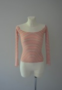 H&M kremowa bluzka top w czerwone paski off shoulder 34 XS