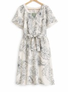 Sukienka H&M M 38 kremowa kwiaty pasek NOWA z metką