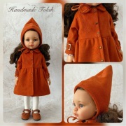 Plaszczyk , czapka stożkowa dla lalek Paola Reina 32cm