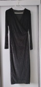 Długa czarna prążkowana sukienka ala welur rozm S 