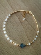 Bransoletka różaniec krzyżyk perły cyrkonia hematyt regulacja przedłużka 