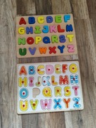 Alfabet dwa komplety drewniane kolorowe literki układanka drewno