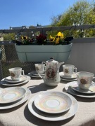 Vintage serwis kawowy Madonna GDR – perłowy połysk, elegancki wzór