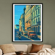 Czechy - Praga - Stylizowany Miejski Pejzaż, art déco plakat 40x60cm