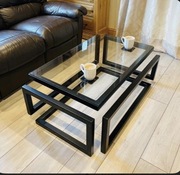 Nowoczesny stolik kawowy loft czarna stal + szkło hartowane ręcznie spawany