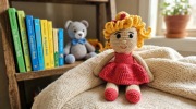 Ręcznie robiona lalka Amigurumi - Blondynka w Czerwonej Sukience 
