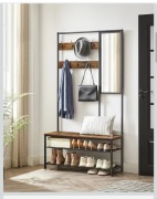 WIESZAK STOJĄCY Z LUSTREM, SIEDZISKIEM BRĄZOWO-CZARNY 180CM