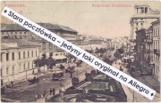 WARSZAWA VARSOVIE Krakowskie Przedmieście, tramwaje powozy i klomby 1907