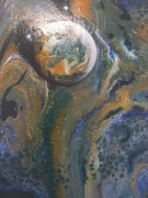 Obraz Abstrakcja Pouring 18x24cm Granat Turkus Zieleń Rękodzieło Księżyc