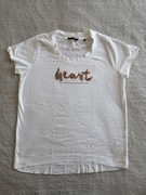 Biała bluzka Zero 38 brokatowy napis w panterkę