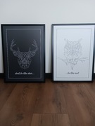Plakaty z jeleniem i sową; 50x70 cm w ramkach