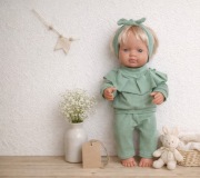 Ubranko dla lalki Miniland 38 cm – Bluzka z falbanką + spodnie + opaska .