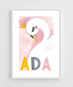 Akwarela oryginalna A5 "Ada i Łabędź", dziecięca, kolorowa, korona