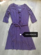 Granatowa wiosenna sukienka midi 100% wiskoza żabot print Tatuum 40 42 L XL