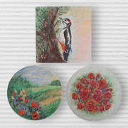 Magnesy na lodówkę, ręcznie malowane, płótno, 3 szt.