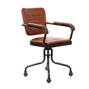 Fotel obrotowy w obiciu ze skóry bawolej brązowe 59x55x88 cm
