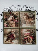 Ozdobne podkładki vintage Baśniowa Kraina shabby chic decoupage kwiaty 