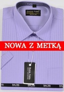 Koszula męska foletowa w paski na krótki rękaw kołnierzyk 39/40