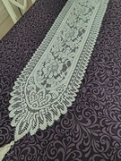 Biały ażurowy bieżnik z frędzlami vintage PRL