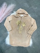 Ciepła pluszowa beżowa bluza typu kangurek z Myszką Miki z kapturem (L)