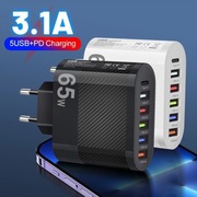 SZYBKA ŁADOWARKA SIECIOWA GaN 65W 3.1A 6x USB + PD