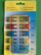 Zestaw bezpieczników mini 5A - 30A ( 10szt )