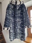 NOWE Futro Płaszcz dwustronny skórzany z kapturem / NATURALNE FUTRO