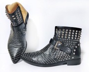 Vero Cuoio Italy botki sztyblety czarne z ćwiekami r. 38 24 cm