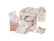 Zestaw 7w1 kokon niemowlęcy + rożek + inne dodatki Minky & Bawełna
