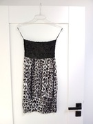 Cekinowa panterkowa sukienka 38M czarna mini krótka w panterkę cekiny