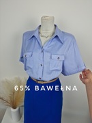 Koszula bluzka na krótki rękaw bawełniana elegancka błękitna z bawełny