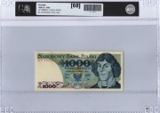 Banknot 1000 zł z 1982r. seria GP, stan 1 UNC w gradingu 68