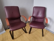 Fotele gabinetowe, biurowe, skórzane, na płozach, Nowy Styl