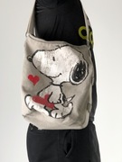 Torba na ramię Snoopy, bawełniana, szara z nadrukiem