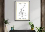 Plakat A3, Mapa Anglii, Czarno biała grafika