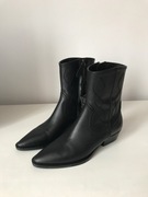 Czarne skórzane botki kowbojki MASSIMO DUTTI skóra 36