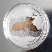 2008 Lunar II: Rok myszy 1 uncja srebra złocona