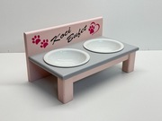 Ceramiczne Miski dla kota 2 x 250 ml. - Różowo szary stojak