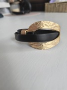 Bransoleta skórzano - metalowa na sprzączkę czerno - zlota