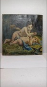 Obraz olejny na desce – putta / anielskie dzieci – vintage, sygnowany